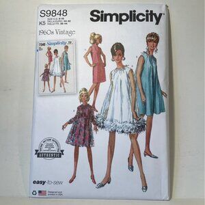 Simplicity S9848 1960s Vintage Tent Swing Dress Reprint Sewing Pattern 8-16 FF